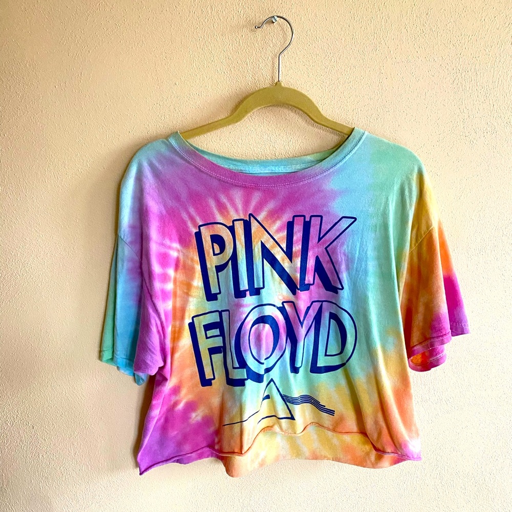 Vintage Pink Floyd Rainbow Tie Dye Cropped Oversized T-Shirt